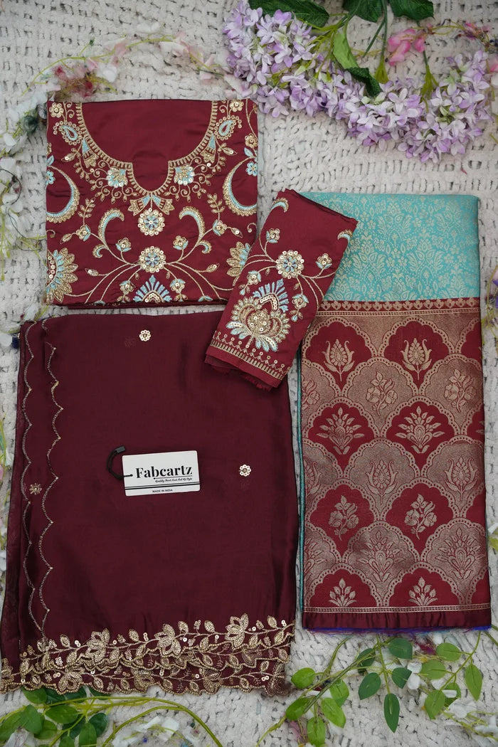 Beautiful South Indian Style Half Saree with Embroidery Blouse and Dupatta for Women |  Furina