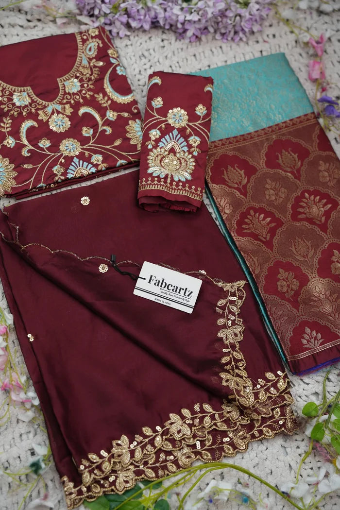 Beautiful South Indian Style Half Saree with Embroidery Blouse and Dupatta for Women |  Furina