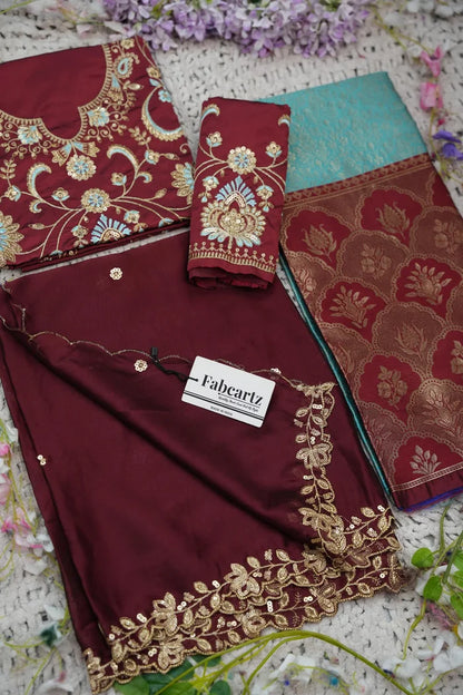 Beautiful South Indian Style Half Saree with Embroidery Blouse and Dupatta for Women |  Furina