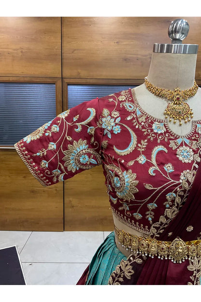Beautiful South Indian Style Half Saree with Embroidery Blouse and Dupatta for Women |  Furina