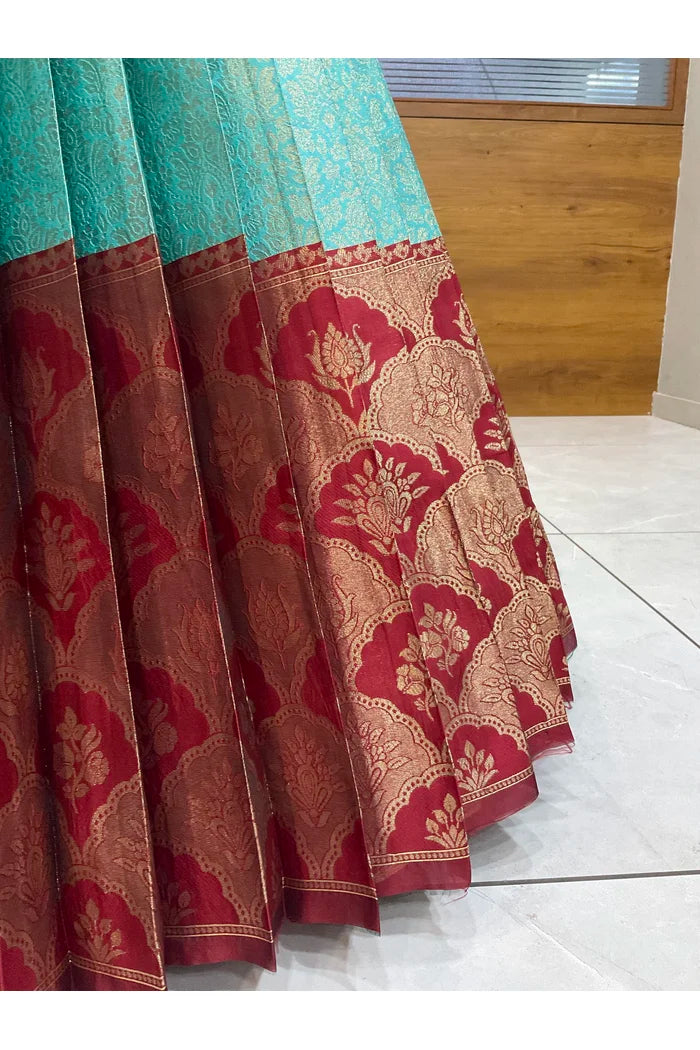 Beautiful South Indian Style Half Saree with Embroidery Blouse and Dupatta for Women |  Furina