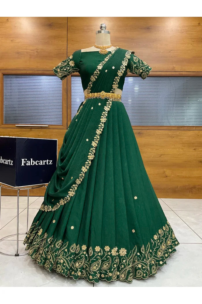 Beautiful South Indian Style Half Saree with Blouse and Dupatta for Women | Kusuma