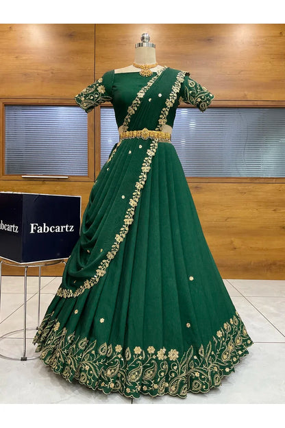 Beautiful South Indian Style Half Saree with Blouse and Dupatta for Women | Kusuma