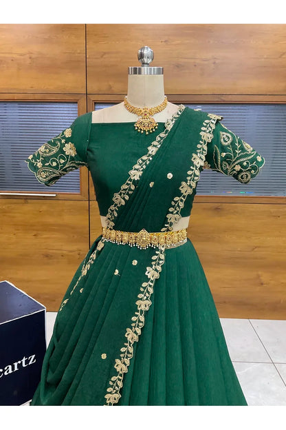 Beautiful South Indian Style Half Saree with Blouse and Dupatta for Women | Kusuma