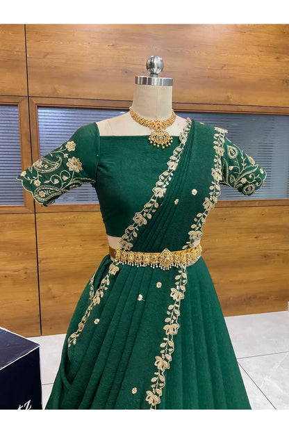 Beautiful South Indian Style Half Saree with Blouse and Dupatta for Women | Kusuma