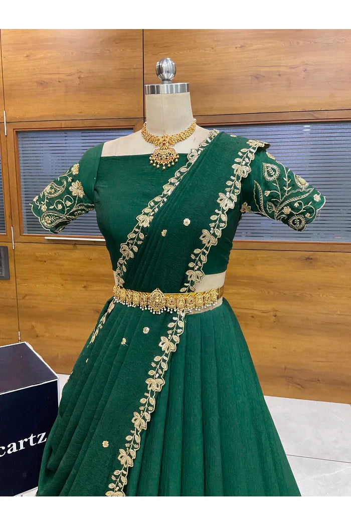 Beautiful South Indian Style Half Saree with Blouse and Dupatta for Women | Kusuma