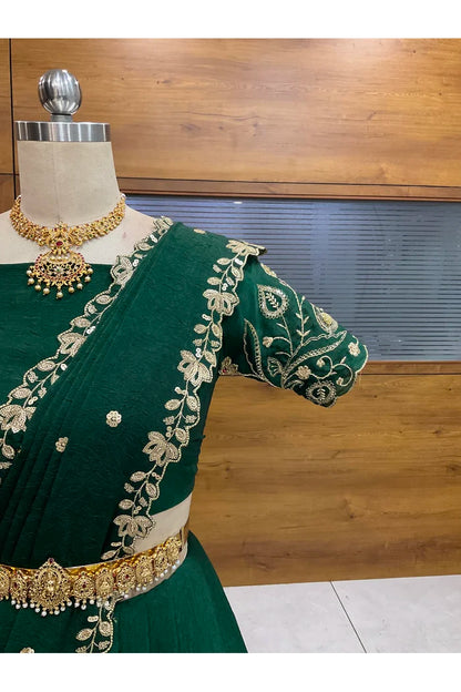 Beautiful South Indian Style Half Saree with Blouse and Dupatta for Women | Kusuma