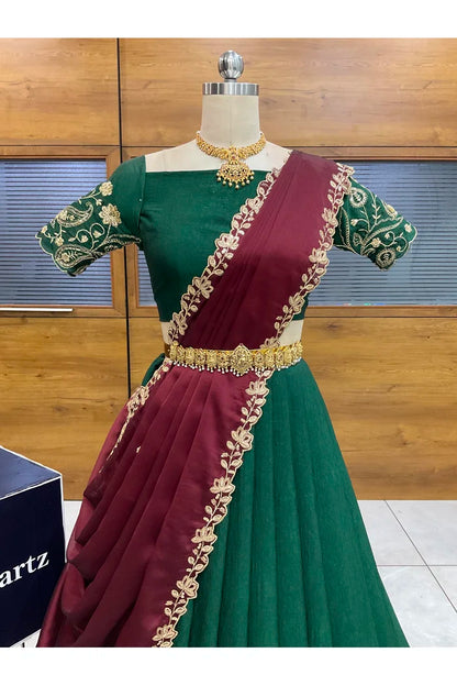 Beautiful South Indian Style Half Saree with Blouse and Dupatta for Women | Kusuma