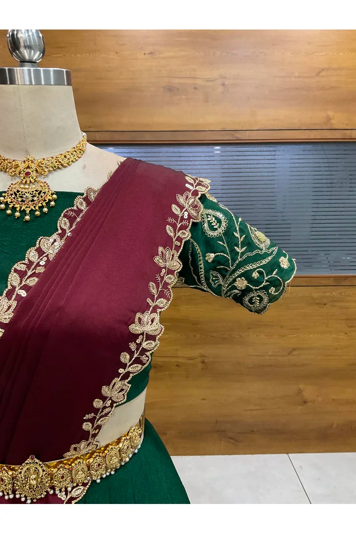 Beautiful South Indian Style Half Saree with Blouse and Dupatta for Women | Kusuma