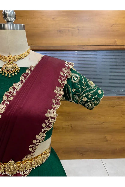 Beautiful South Indian Style Half Saree with Blouse and Dupatta for Women | Kusuma
