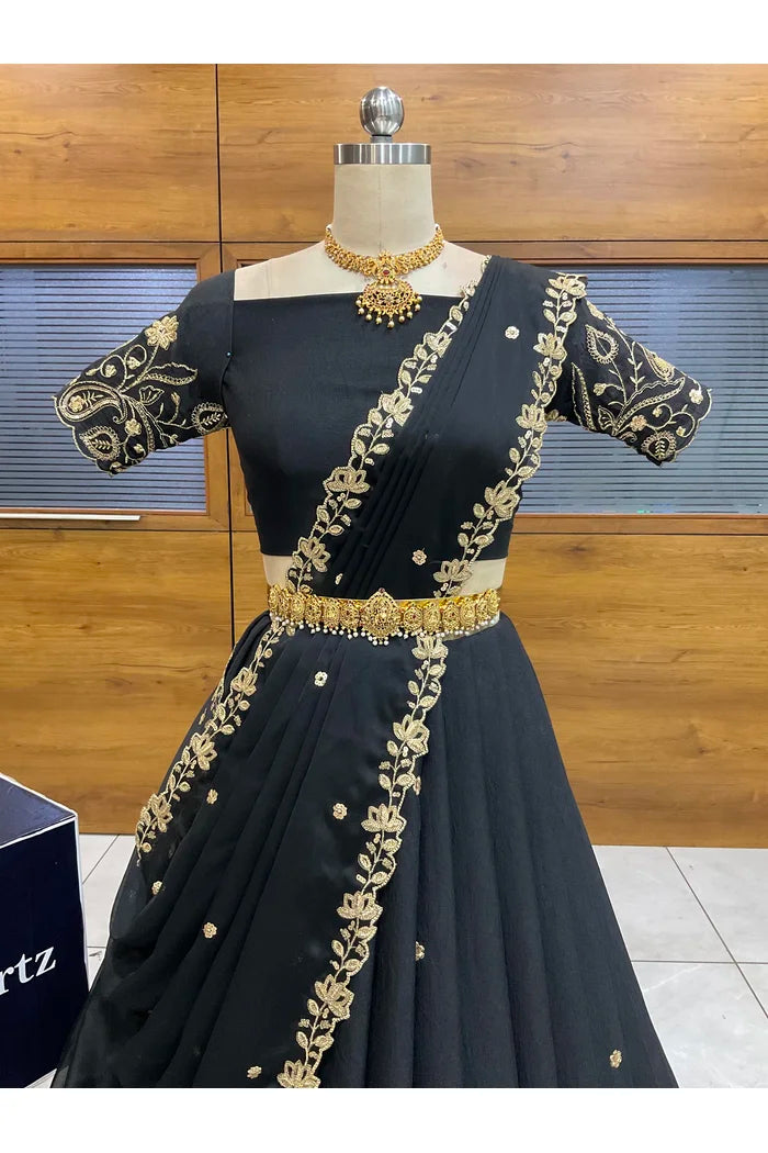 Beautiful South Indian Style Half Saree with Blouse and Dupatta for Women | Kusuma