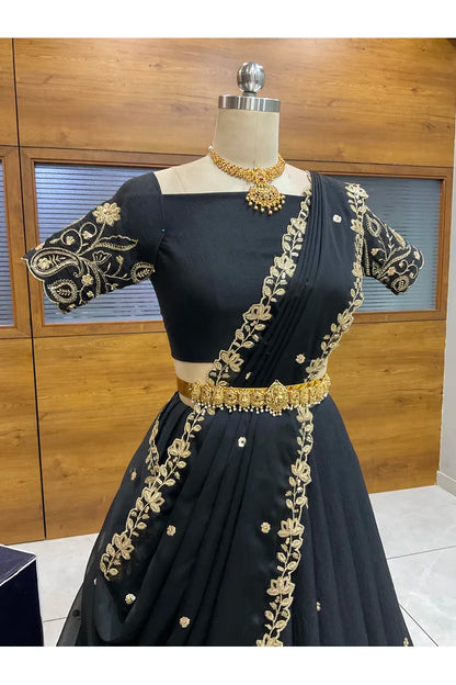 Beautiful South Indian Style Half Saree with Blouse and Dupatta for Women | Kusuma