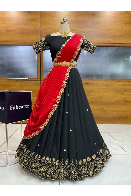 Beautiful South Indian Style Half Saree with Blouse and Dupatta for Women | Kusuma
