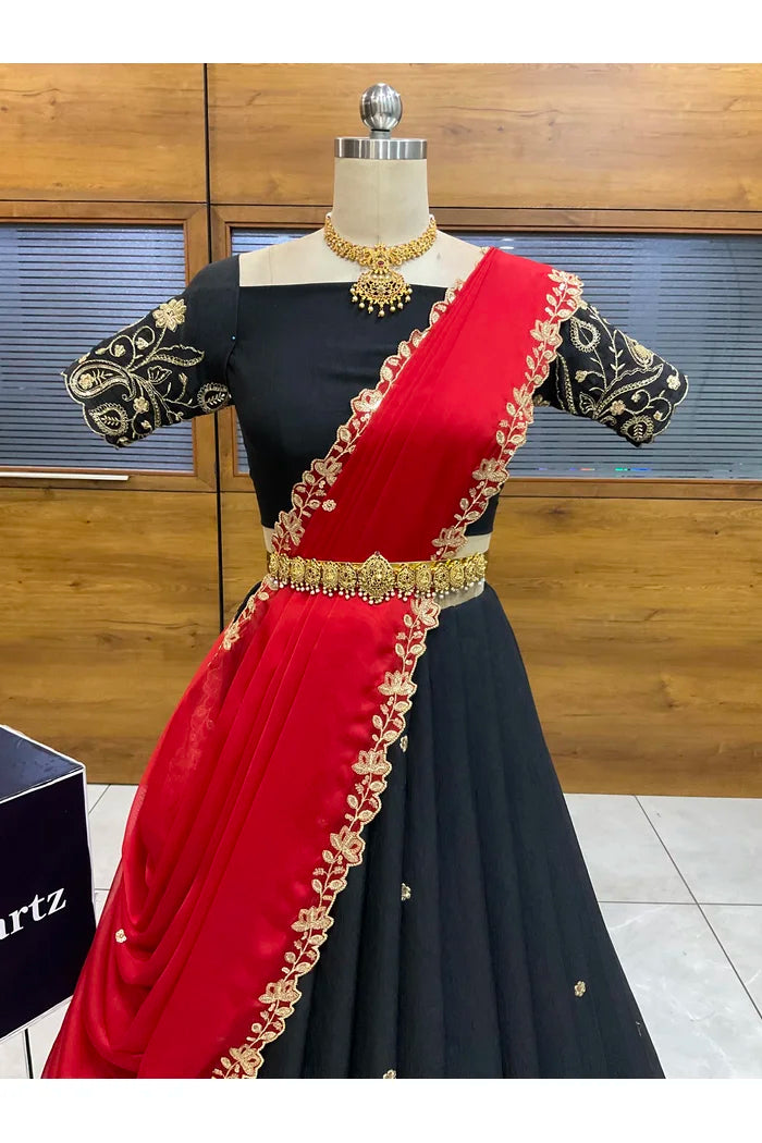 Beautiful South Indian Style Half Saree with Blouse and Dupatta for Women | Kusuma