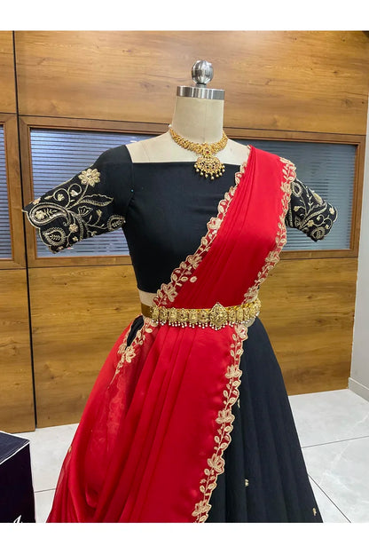 Beautiful South Indian Style Half Saree with Blouse and Dupatta for Women | Kusuma