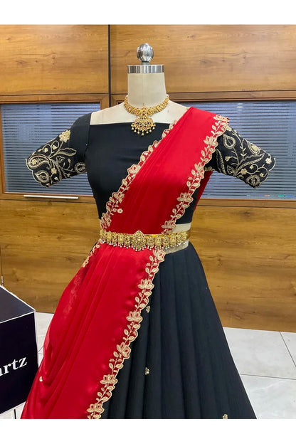 Beautiful South Indian Style Half Saree with Blouse and Dupatta for Women | Kusuma