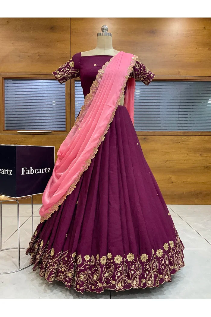 Beautiful South Indian Style Half Saree with Blouse and Dupatta for Women | Kusuma