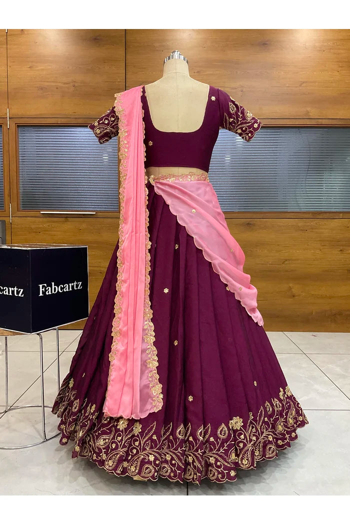 Beautiful South Indian Style Half Saree with Blouse and Dupatta for Women | Kusuma