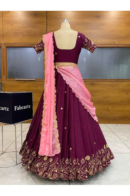 Beautiful South Indian Style Half Saree with Blouse and Dupatta for Women | Kusuma