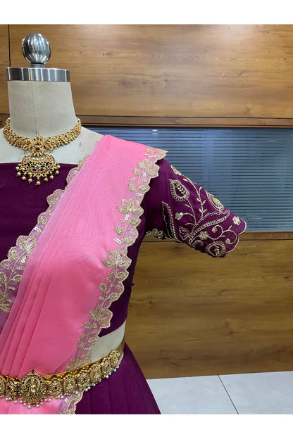 Beautiful South Indian Style Half Saree with Blouse and Dupatta for Women | Kusuma