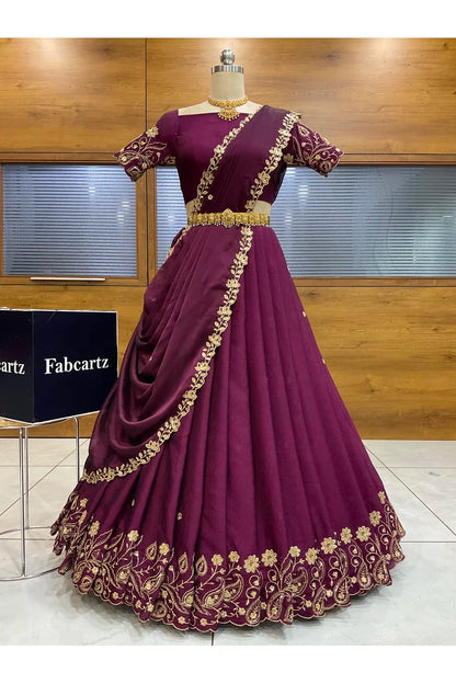 Beautiful South Indian Style Half Saree with Blouse and Dupatta for Women | Kusuma