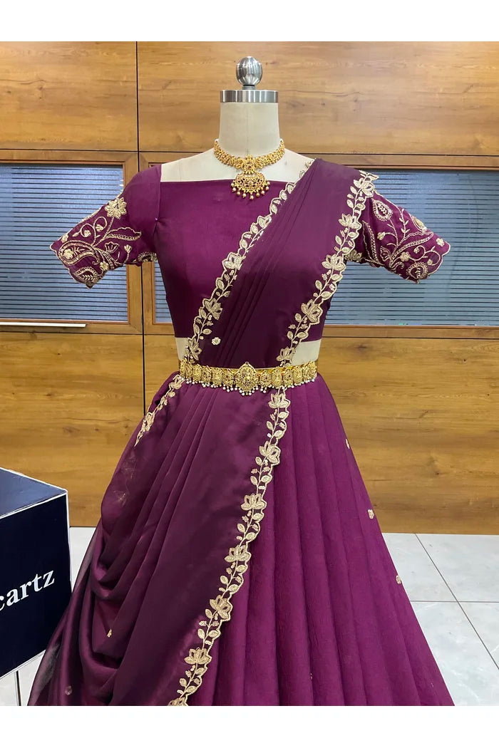 Beautiful South Indian Style Half Saree with Blouse and Dupatta for Women | Kusuma