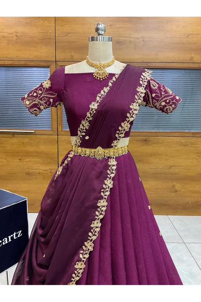 Beautiful South Indian Style Half Saree with Blouse and Dupatta for Women | Kusuma
