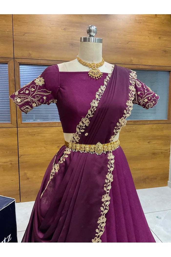 Beautiful South Indian Style Half Saree with Blouse and Dupatta for Women | Kusuma