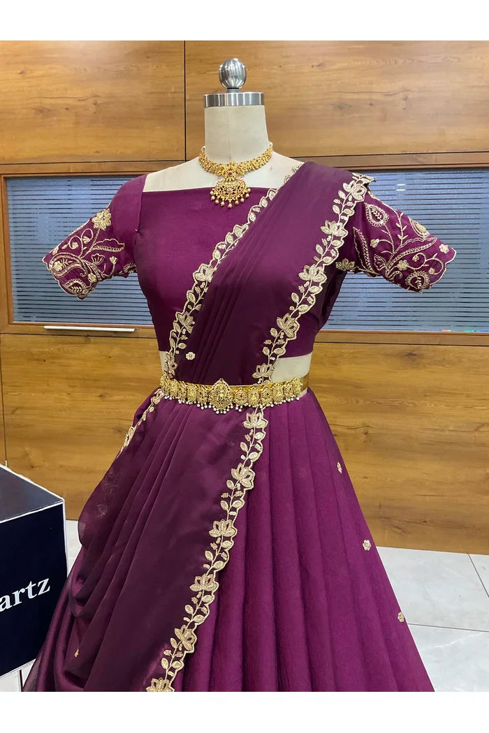 Beautiful South Indian Style Half Saree with Blouse and Dupatta for Women | Kusuma