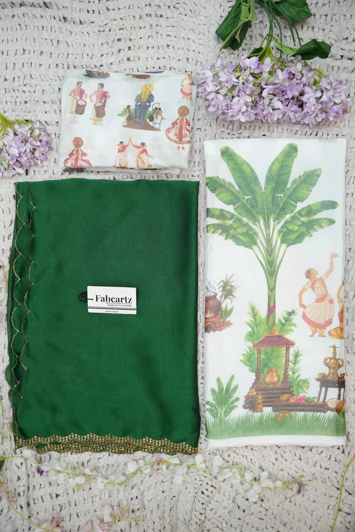Beautiful South Indian Style Half Saree with Blouse and Dupatta for Women | Onika Kv