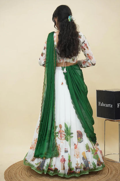 Beautiful South Indian Style Half Saree with Blouse and Dupatta for Women | Onika Kv