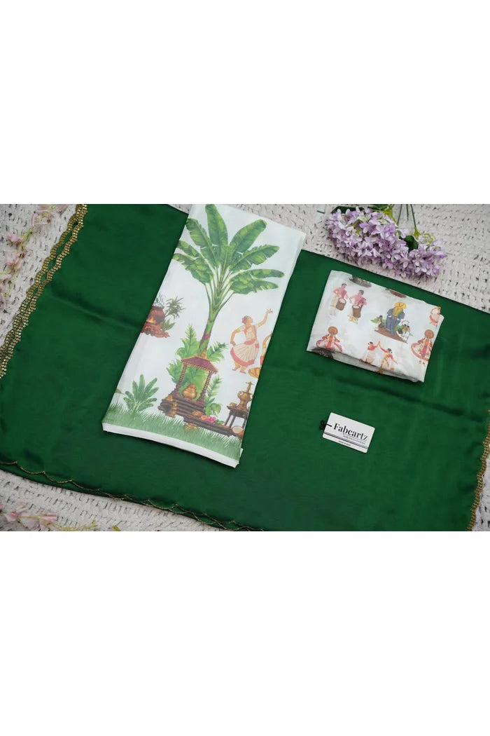 Beautiful South Indian Style Half Saree with Blouse and Dupatta for Women | Onika Kv