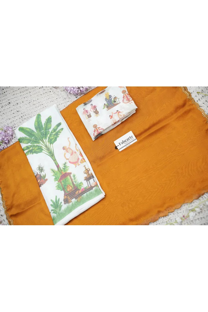Beautiful South Indian Style Half Saree with Blouse and Dupatta for Women | Onika Kv
