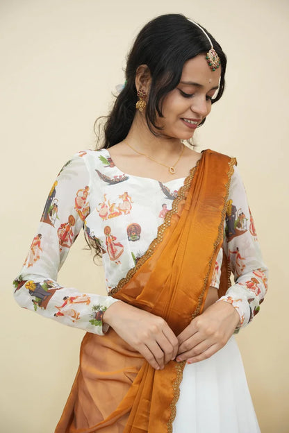 Beautiful South Indian Style Half Saree with Blouse and Dupatta for Women | Onika Kv