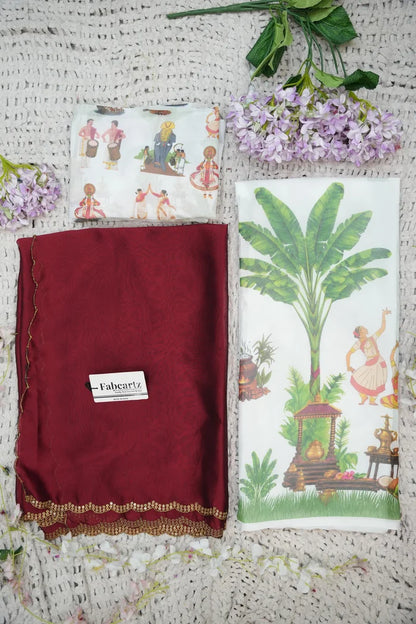 Beautiful South Indian Style Half Saree with Blouse and Dupatta for Women | Onika Kv