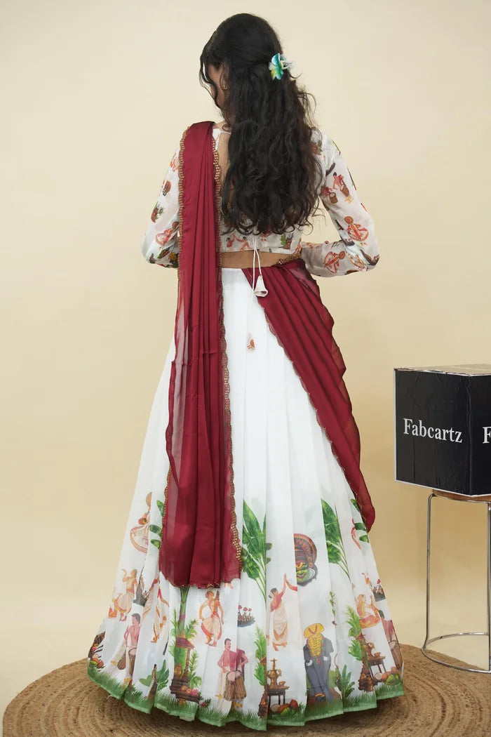 Beautiful South Indian Style Half Saree with Blouse and Dupatta for Women | Onika Kv