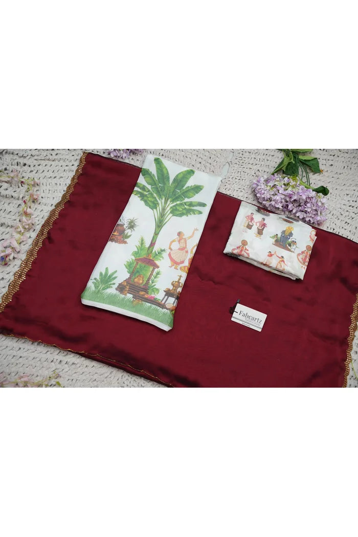 Beautiful South Indian Style Half Saree with Blouse and Dupatta for Women | Onika Kv
