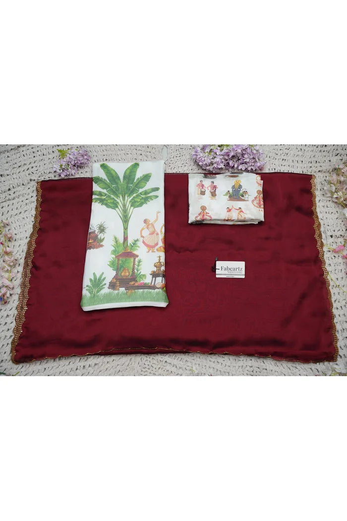Beautiful South Indian Style Half Saree with Blouse and Dupatta for Women | Onika Kv