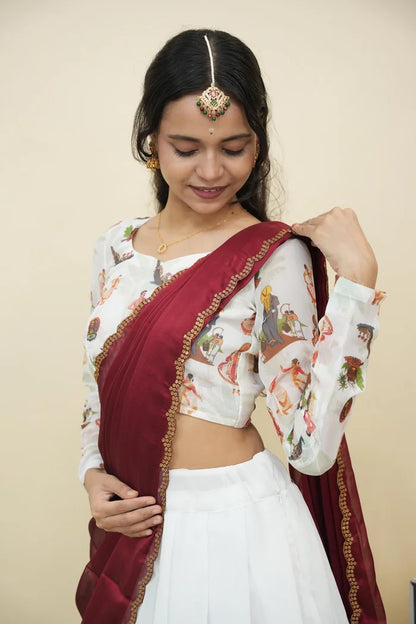 Beautiful South Indian Style Half Saree with Blouse and Dupatta for Women | Onika Kv