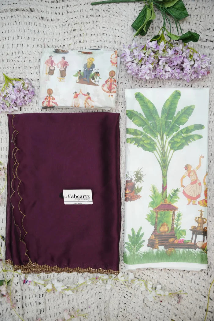 Beautiful South Indian Style Half Saree with Blouse and Dupatta for Women | Onika Kv