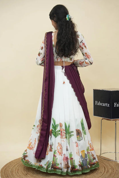 Beautiful South Indian Style Half Saree with Blouse and Dupatta for Women | Onika Kv
