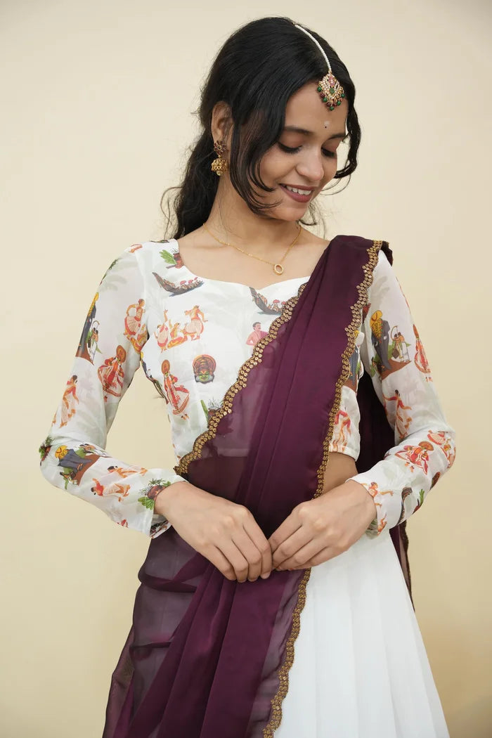 Beautiful South Indian Style Half Saree with Blouse and Dupatta for Women | Onika Kv