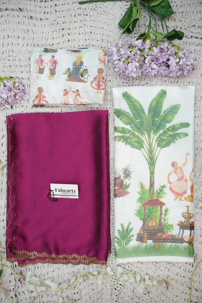 Beautiful South Indian Style Half Saree with Blouse and Dupatta for Women | Onika Kv