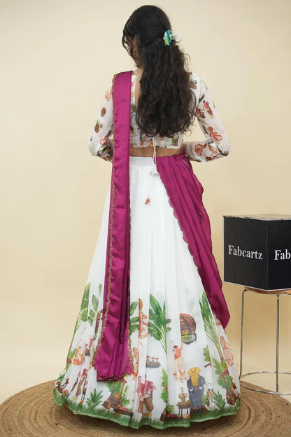 Beautiful South Indian Style Half Saree with Blouse and Dupatta for Women | Onika Kv