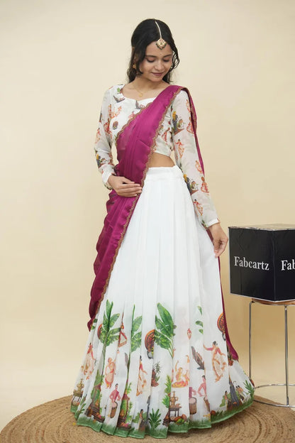 Beautiful South Indian Style Half Saree with Blouse and Dupatta for Women | Onika Kv