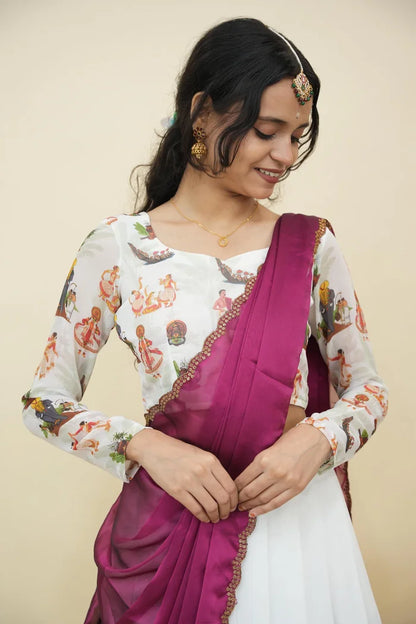 Beautiful South Indian Style Half Saree with Blouse and Dupatta for Women | Onika Kv