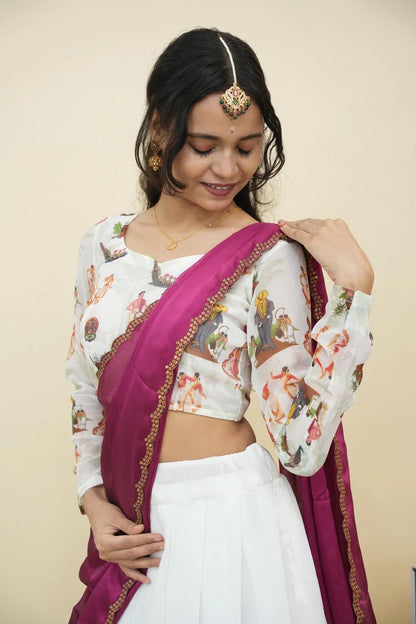 Beautiful South Indian Style Half Saree with Blouse and Dupatta for Women | Onika Kv