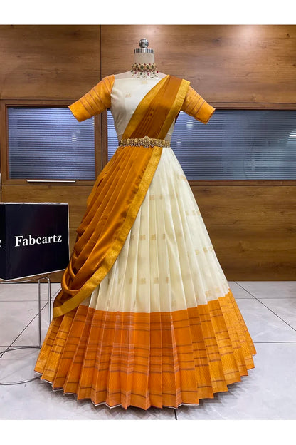 Beautiful South Indian Style Half Saree with Blouse and Dupatta for Women | Stylista