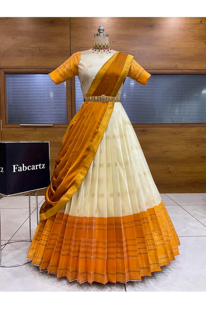Beautiful South Indian Style Half Saree with Blouse and Dupatta for Women | Stylista