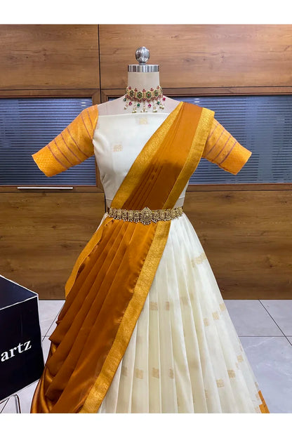 Beautiful South Indian Style Half Saree with Blouse and Dupatta for Women | Stylista